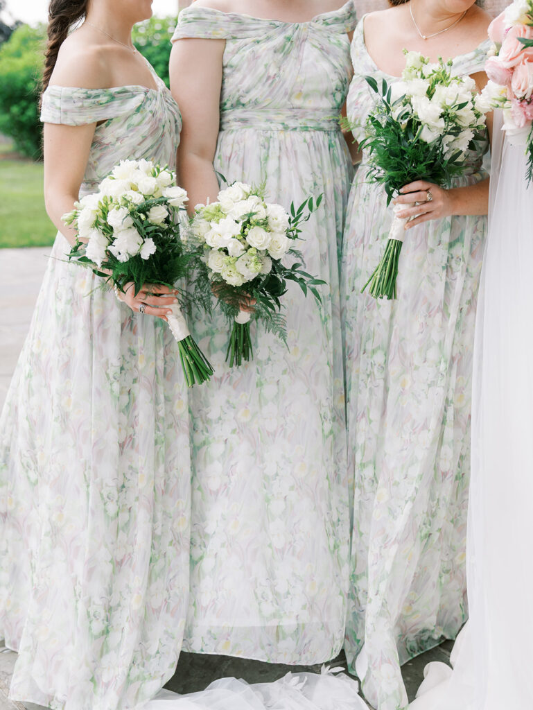 long, floral bridesmaids dresses