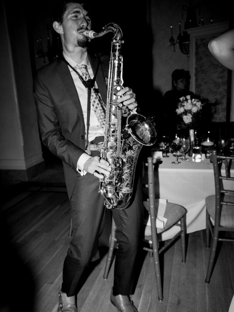 saxophone player at wedding reception at westchester country club
