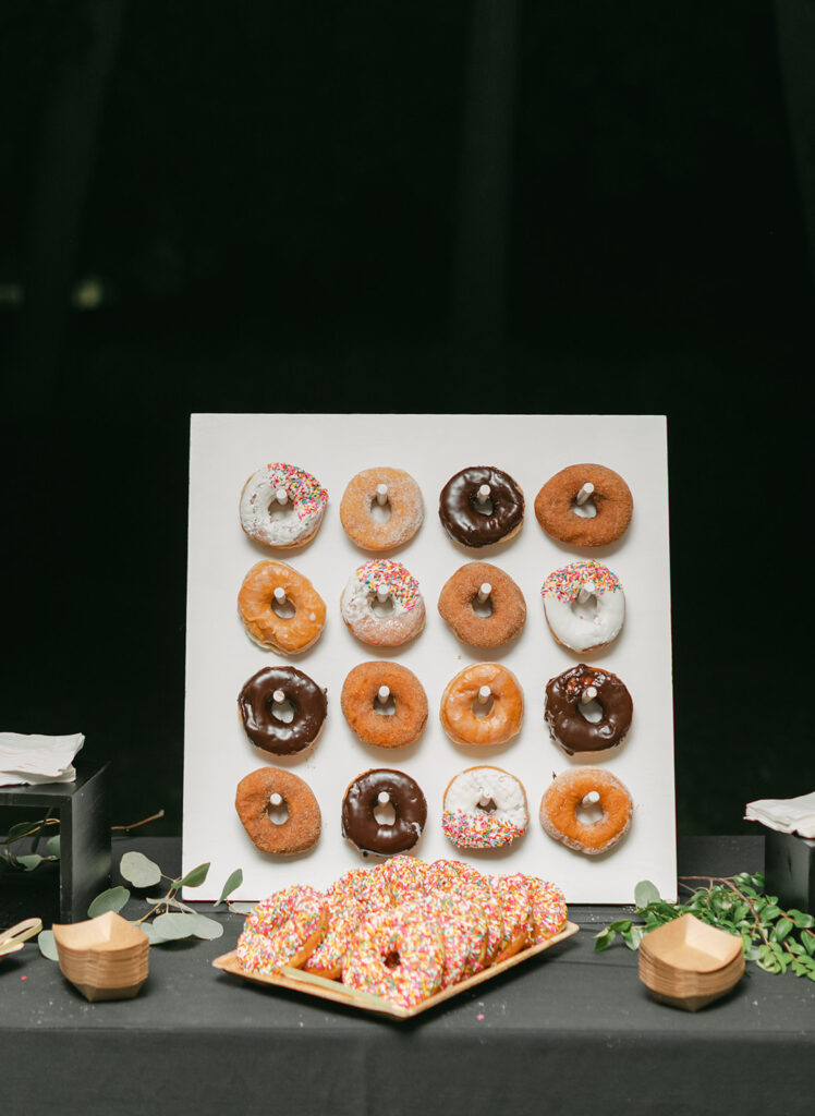 Donut wall display at wedding