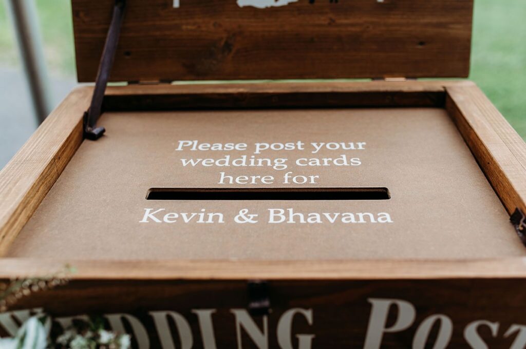 wedding cards box at candlelight farms wedding reception