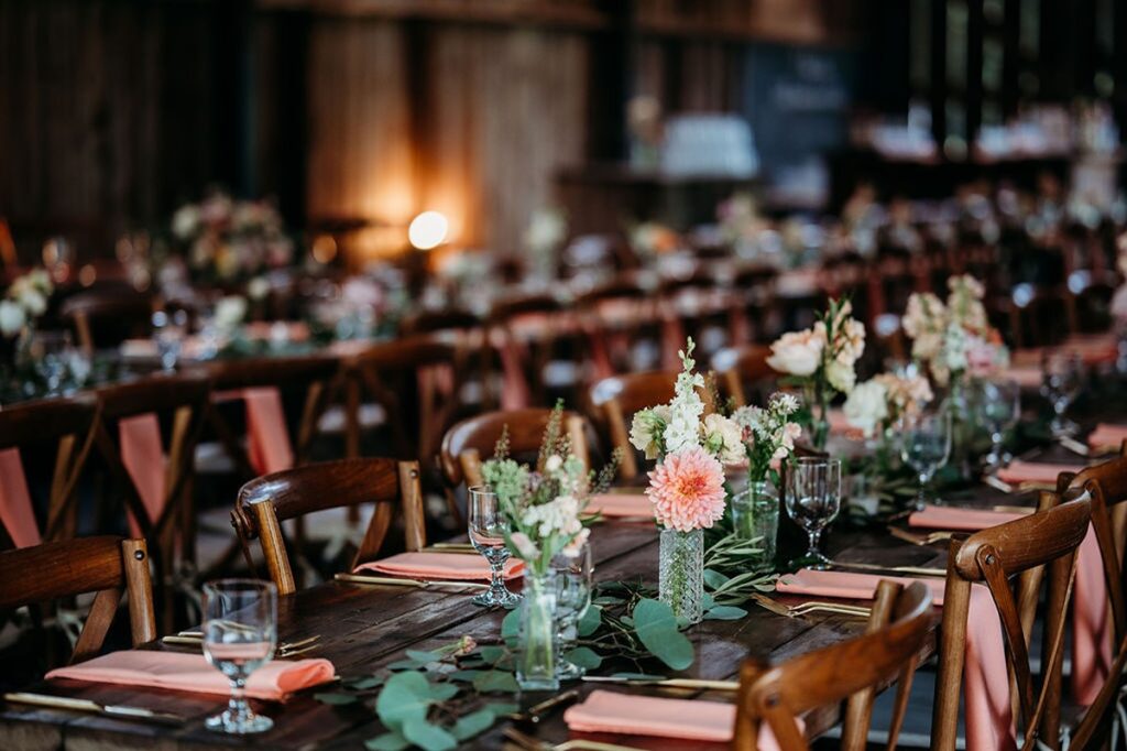 close up of a table setting at a candlelight farms in wedding